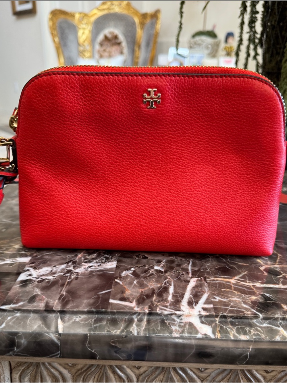 Tory Burch Bright Red Leather Crossbody with Gold Hardware